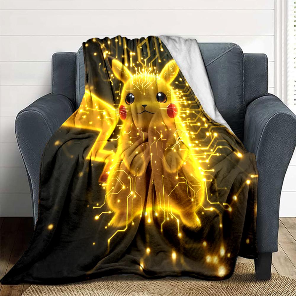 Electric Pikachu Circuitry Flannel Blanket Super Soft Warm Cozy Blanket For Sofa Bed Office Travel Allseason Home Decor Gift