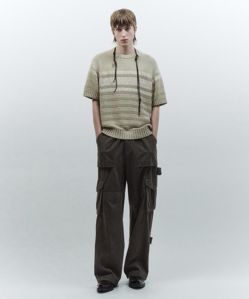 INSILENCE Striped Crew Neck Knit Yellow Green