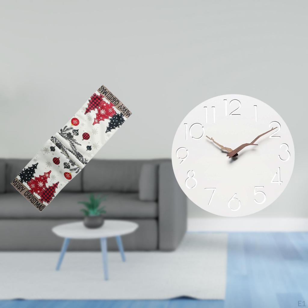 Seasonal Winter Table Runner And Decorative Wall Clock Set for Holiday Home Kitchen Office Study