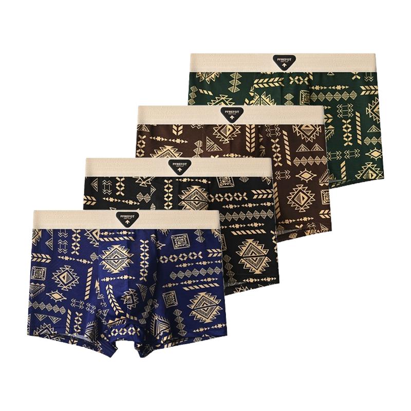 4 Pieces Men's Underwear Comfortable Boxer Briefs Teenager Underpants Breathable Printing Ice Silk Boxers