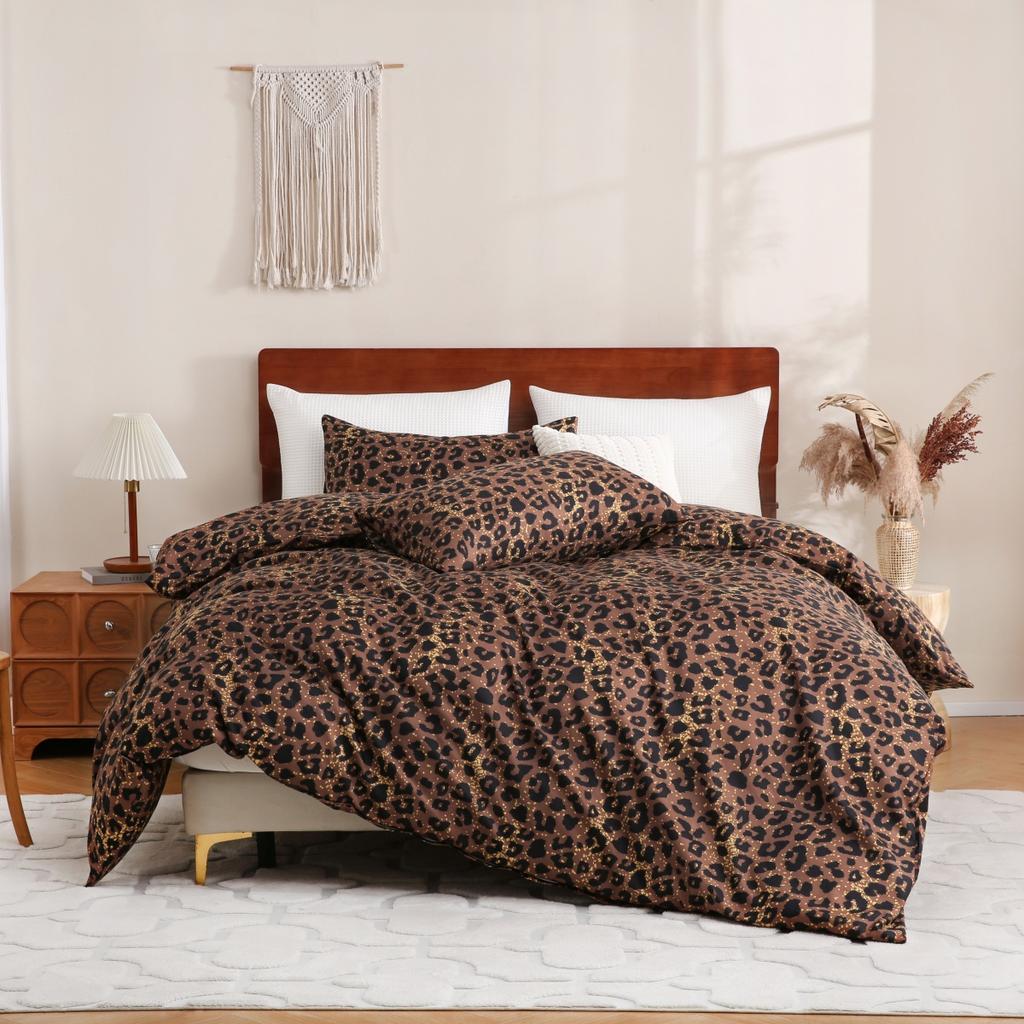 Gold Black Leopard Print Duvet Cover Twin Queen King African Safari Animal Cheetah Bedding Set Reversible Geometric Quilt Cover