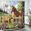 Western Horse Shower Curtain Rustic Farmhouse Animal Colt Wooden Fence Nature Grassland Wildflower Butterfly Country Farm Nature Landscape Fabric