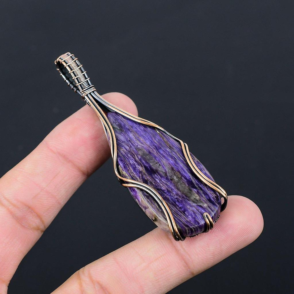 Purple Charoite Gemstone Pure Copper Wire Wrapped Handmade Pendant Jewelry Gift For Her