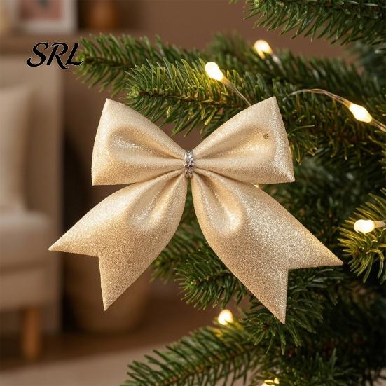 Champagne Party Supplies 4Pcs Glitter Christmas Bow, Sparkling Ribbon Hanging Ornament for Decorative Bows Wreaths Tree Front Door Wreath, Festive