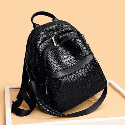 Mochila de couro feminina multicamadas de grande capacidade mochila escolar de viagem