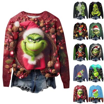 Women's Fashion Christmas Printed Long Sleeve Loose Round Neck Sweatshirt Top