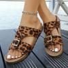 Fashion Ladies Shoes 2025 New Open Toe Women's Slippers Fashion Outdoor Casual Summer Plus Size Leopard Print Belt Buckle Flat Slippers