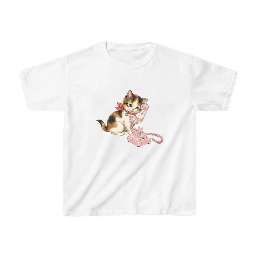 Kitten Telephone Funny Cat Lover White TShirt S