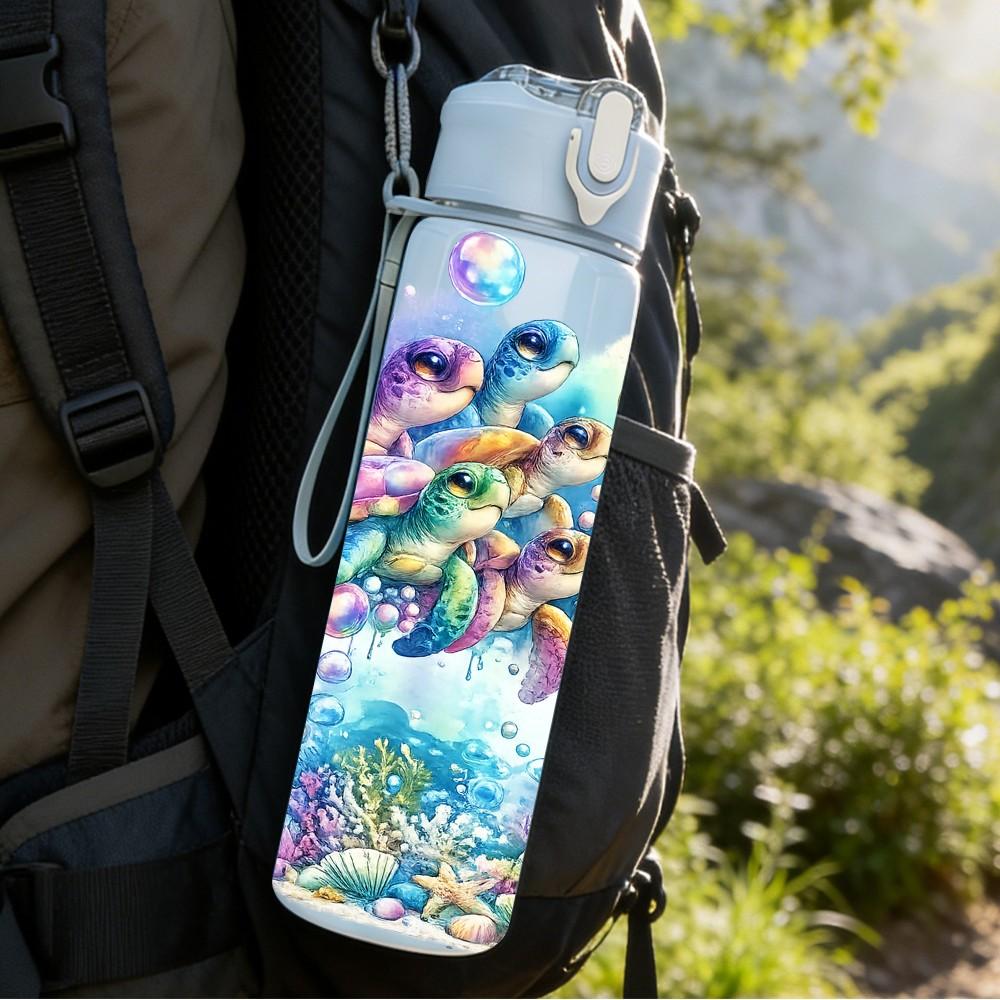 1PC Rainbow Girl Paint Splash Art Print 750ml Color Plastic Sports Water Bottle Leakproof Flip Straw Lid Suitable for Sports Office Home Use