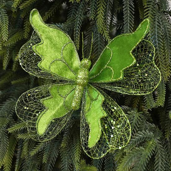 Yousheng Christmas Tree Decoration Festive Butterfly Pendant Realistic Glittered Branch Decor for Xmas Home Party Display