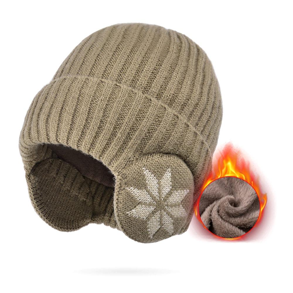 Casual Soft Snowflake Knitted Hat Thickened Keep Warm Winter Plain Hats Windproof Ear Protection Hat Unisex