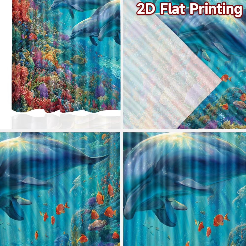 2D Flat Printing 2pcs Curtain Dolphins Coral Reef Ocean Digital Printed Polyester Drapes Festive Holiday Perfect for Photo