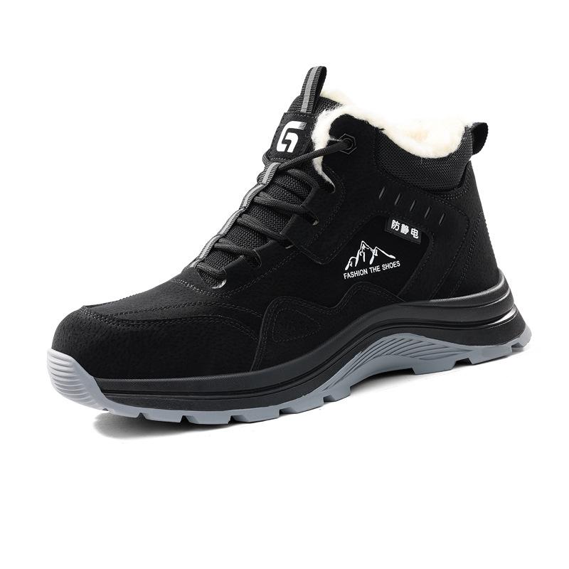 Anti-Static Fleece-Lined Safety Shoes - High-Top, Wear-Resistant, Dust-Free for Winter