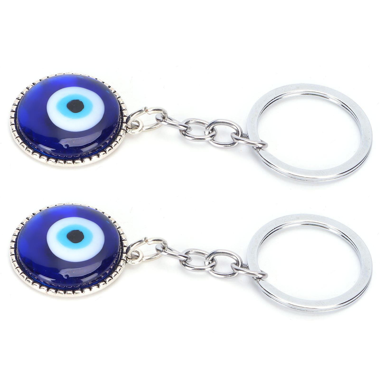 2Pcs Evil Eye Keychain Durable Alloy Coloured Glaze Amulet for Good Luck Protection