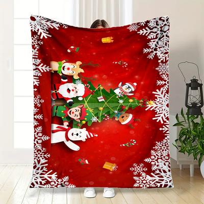 Christmas Greeting Card with Cute CharactersBlanket Flannel Throw Blanket for Sofa, Bed, Travel, Camping, Office, Couch, Chair, And Bed Gift