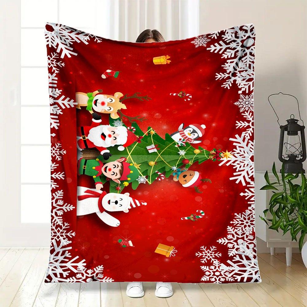 Christmas Greeting Card with Cute CharactersBlanket Flannel Throw Blanket for Sofa, Bed, Travel, Camping, Office, Couch, Chair, And Bed Gift