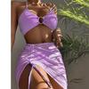 Maiô feminino estilo europeu-americano dividido, cor sólida, cor sólida, sexy, pescoço, pendurado, três peças, biquíni, moda praia