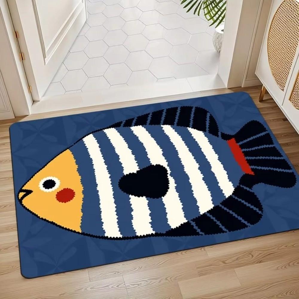 Diatom Mud Entry Mat Wear Resistant Bathroom Absorbent Mat Cartoon Fish Floor Mat Living Room