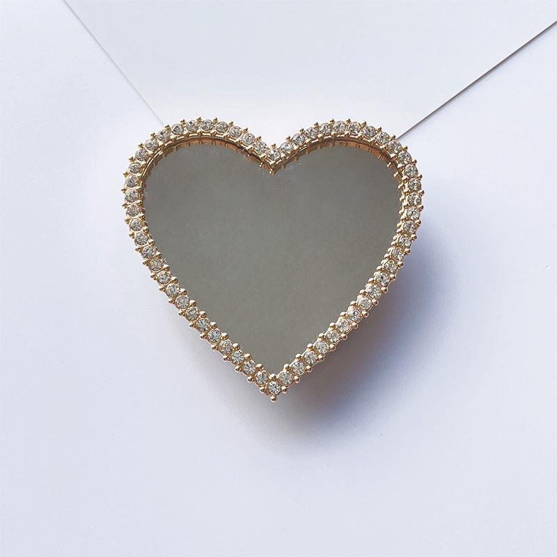 Korean Style Creative Heart Mirror Diamond Phone Stand with Retractable Airbag and Custom Logo