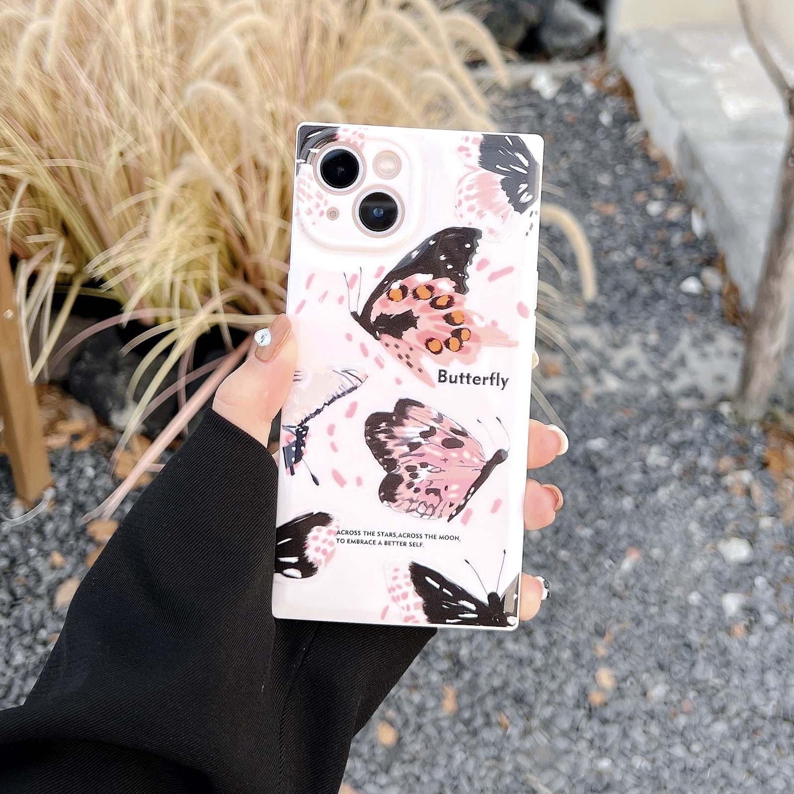 

Ins Art Butterfly Square Phone Case Cartoon Cute Противоударная задняя крышка для Iphone 14 Pro Max Plus 13promax 11 12 Promax Shell For iphone 14