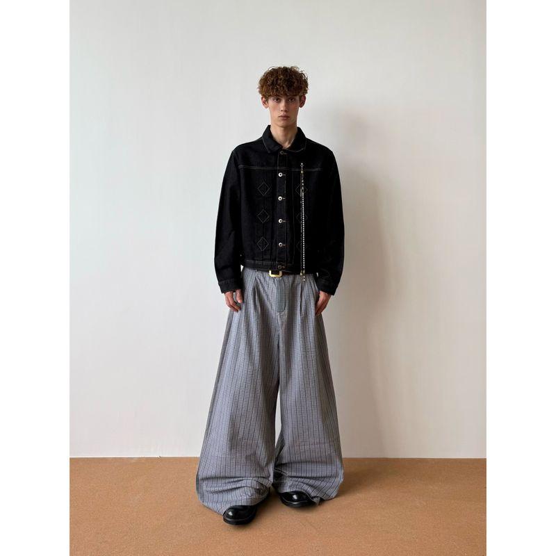 

Chinese Cabbage Coke American High-Grade Denim Primary Color Denim coat Men s Rhombus Embroidery Niche Design Fashion Brand Jacket Black XL