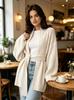 European-Style Slim Fit Women's Mid-Length Knit Cardigan with Belt - Solid Color, Autumn/Winter Sweater Coat