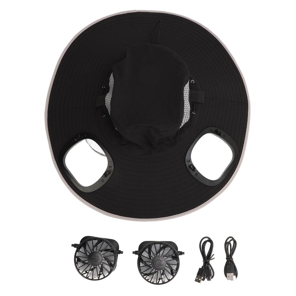 Detachable Sun Fan Hat 3 Speeds Adjustable UPF50 Breathable Wide Brim Sun Bucket Hat With 2 Solar Fan For Men