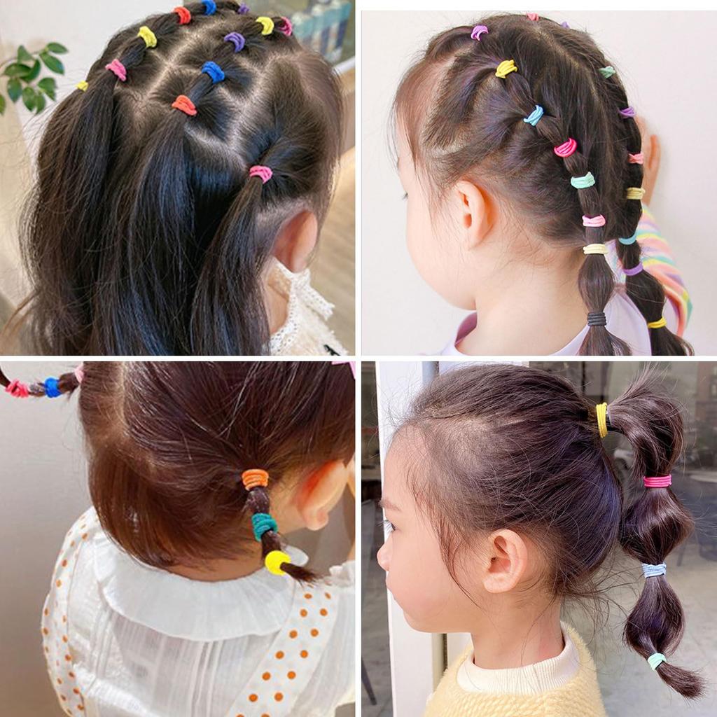 Bunte Haargummis für Mädchen, 100-teiliges Set, Stilvolle Haarornamente, Haar-Arrangements, Haarbänder mit großer Kapazität und Aufbewahrungstasche, Ohne Krawatten, Haar