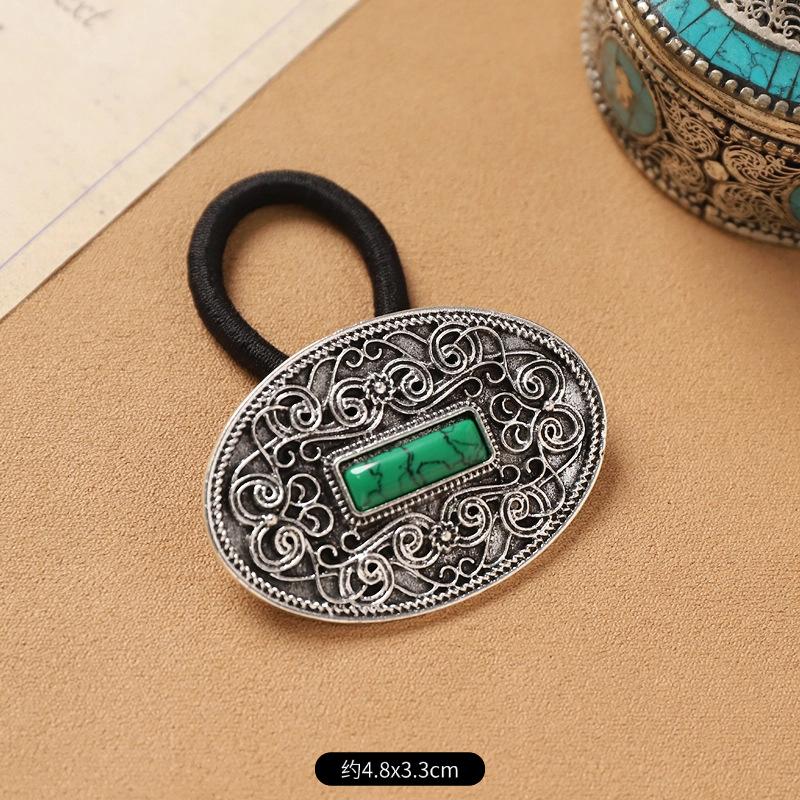 Mongolian Tibetan hair accessories retro turquoise inlaid hair rope niche exotic hair tie rubber band headrope women