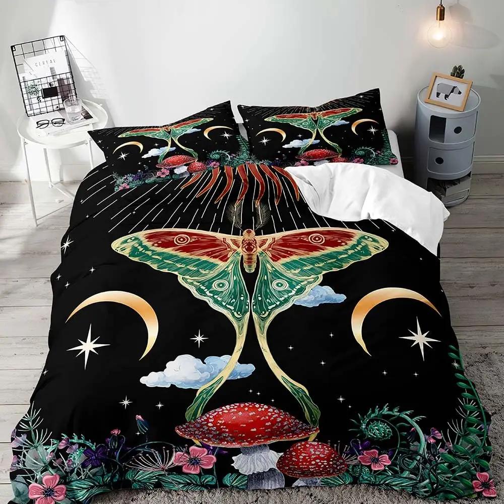Comforter 3 Pcs Mushroom Bedding Set Butterfly Queen Boys Girls Kids Bedding Star Galaxy Botanical Boho Aesthetic Ultra Soft