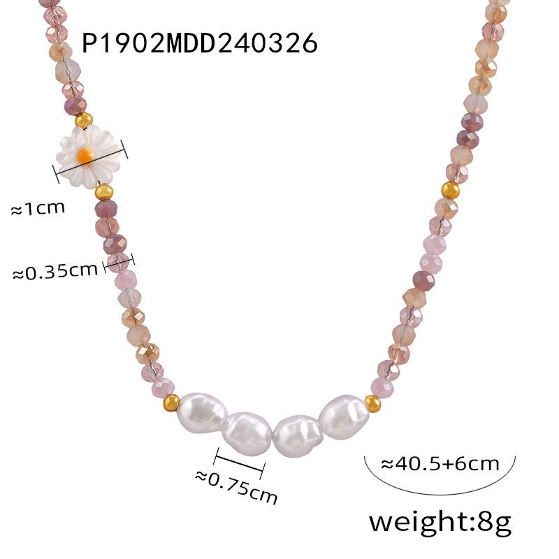 Korean Pearl & Crystal Daisy Necklace for Women