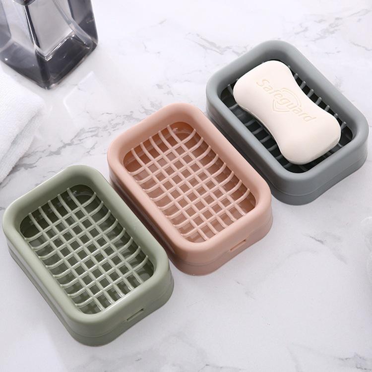 Creative Double-Layer Soap Dish: Square Plastic Grid for Home, Bathroom, and Travel Use