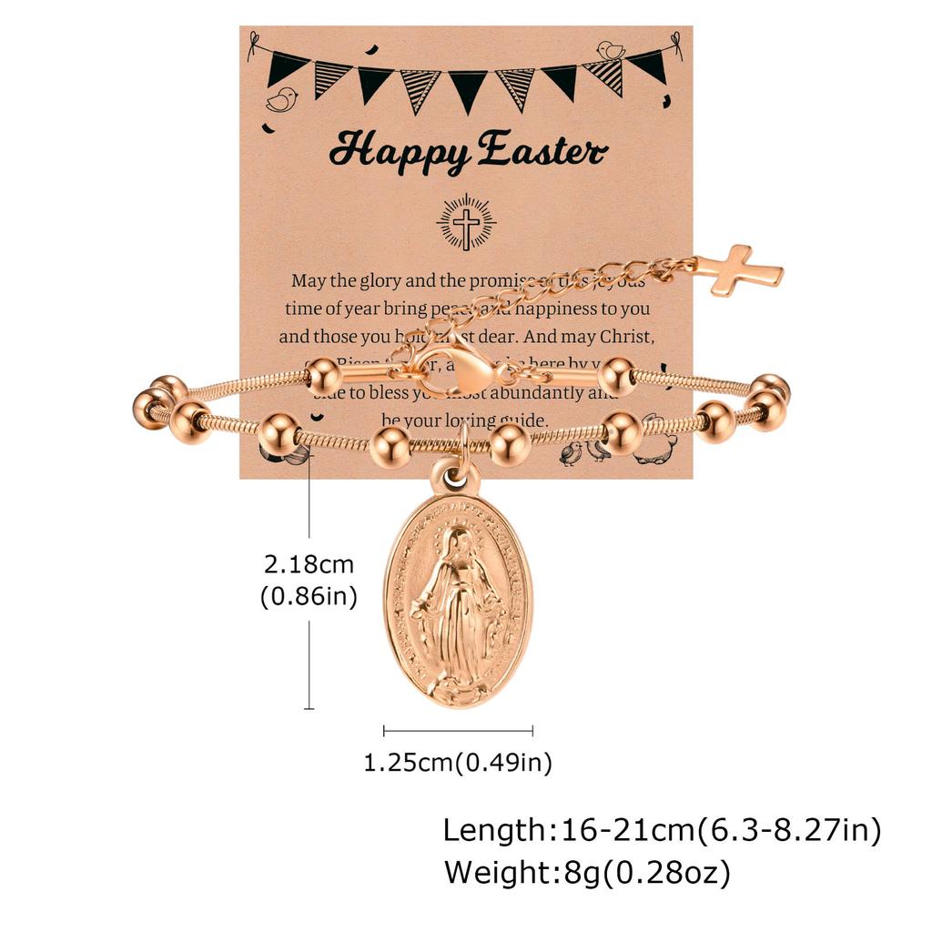 Vnox Rosary Bracelet with Easter Card, Gold Sliver Color Stainless Steel Religious Cross Virgin Mary Prayer Bracelets for Women