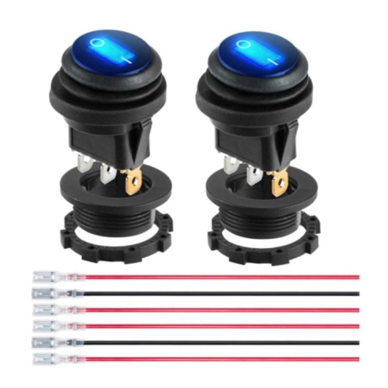 Toggle Switch Waterproof Blue Led Glow Round Waterproof Switch  Melt Terminal Line