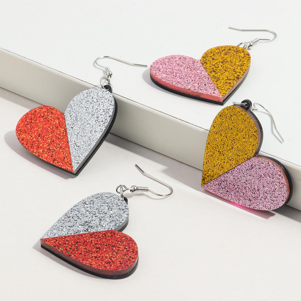 New Valentine's Day Heart Acrylic Earring for Women Creative Gold Powder Dual Color Love-Shape Drop Earrings Trendy Jewelry Gift