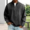 Men Denim Pullover Quarter Zip Stand Collar Vintage Casual Sweatshirt Distressed Loose Mock Neck Golf Shirt for Party Street Vacation
