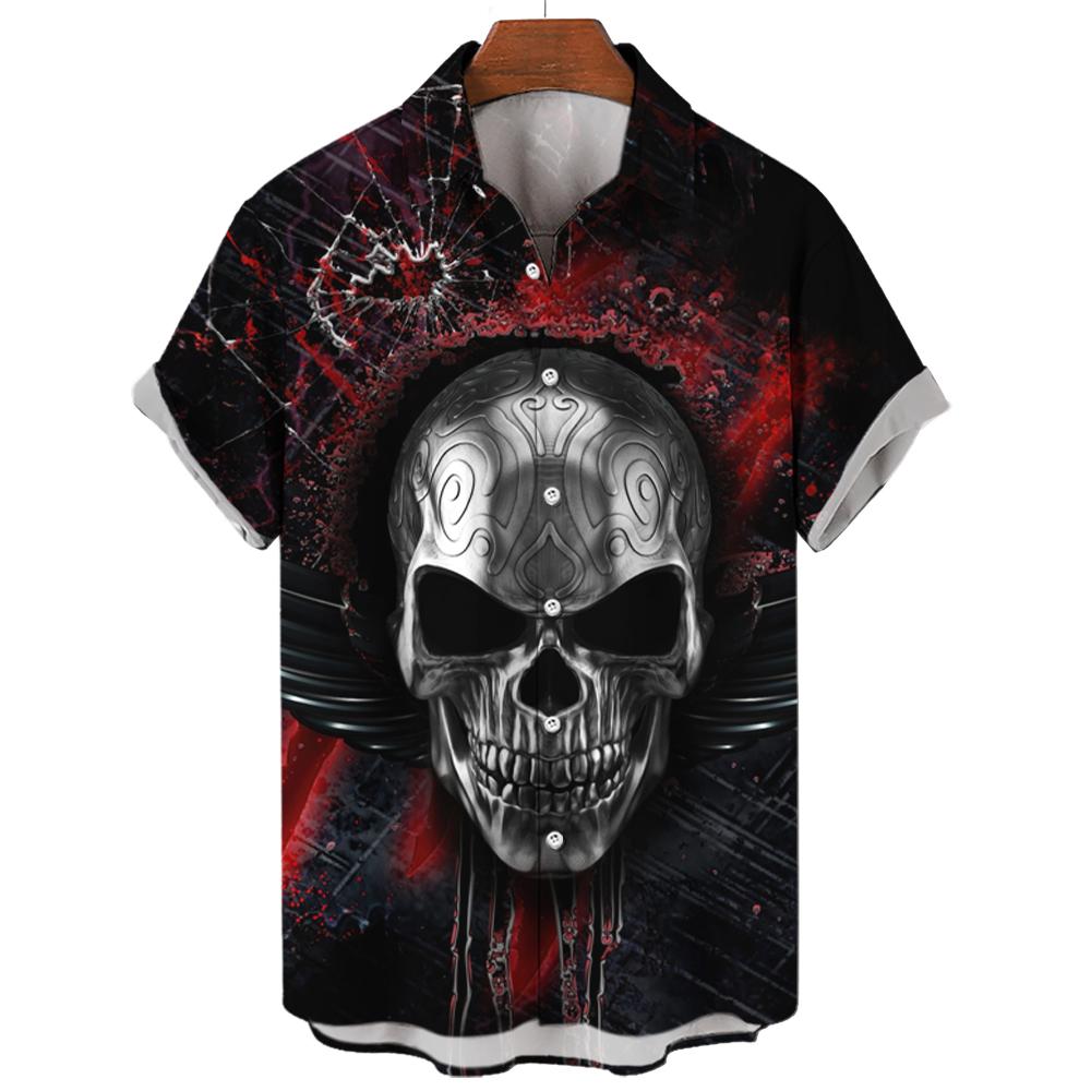 New Vintage Skull Men's Shirts Lapel Streetwear Shirt For Men Street Hip Hop Short Sleeve Top Party Summer Hawaiian