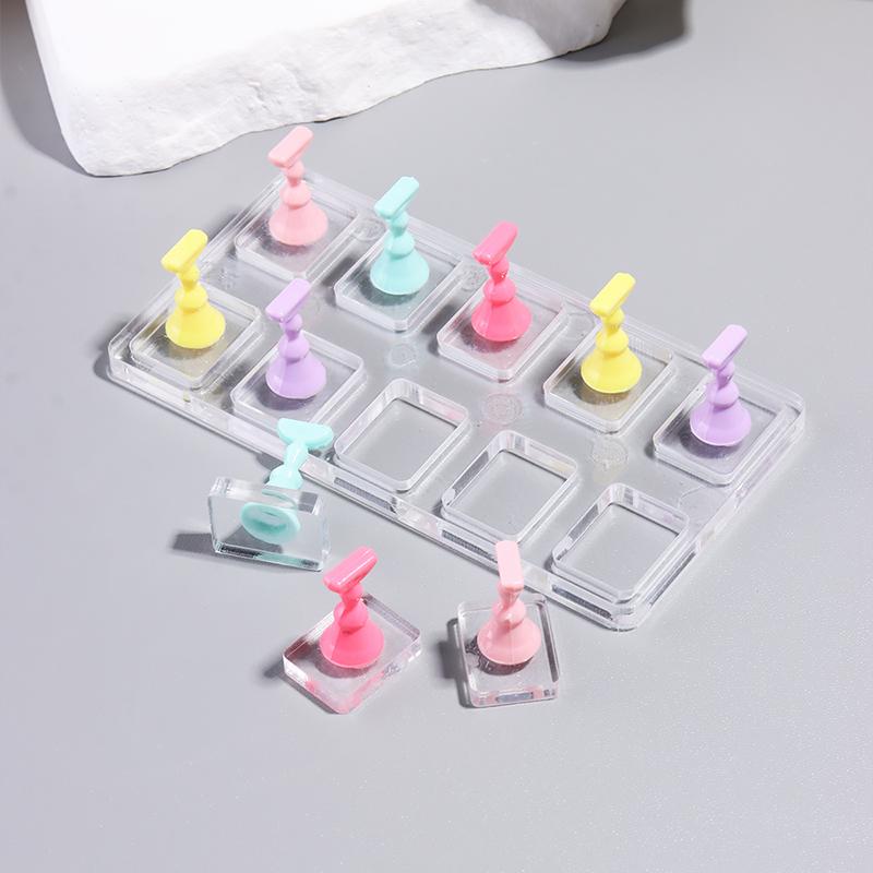 5/10 Grid Transparent Acrylic Nail Display Stand Multi-Purpose Mannequin Holder For Press On Nails Without Magnet Training Base