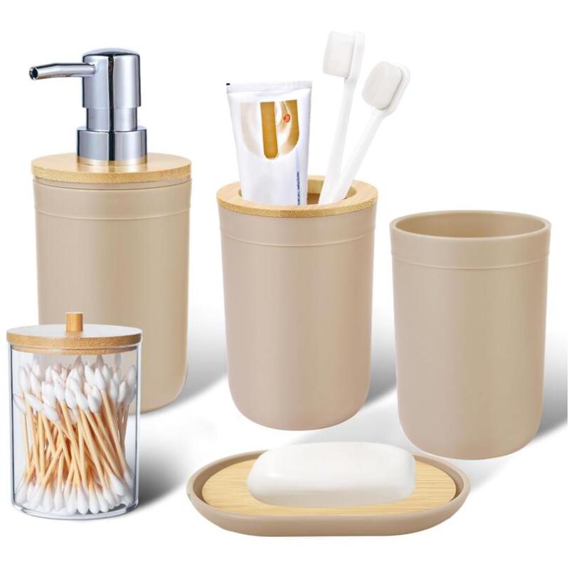 Bathroom Accessories Set - with Trash Can Toothbrush Holder Soap Dispenser Soap and Lotion Set Tumbler Cup