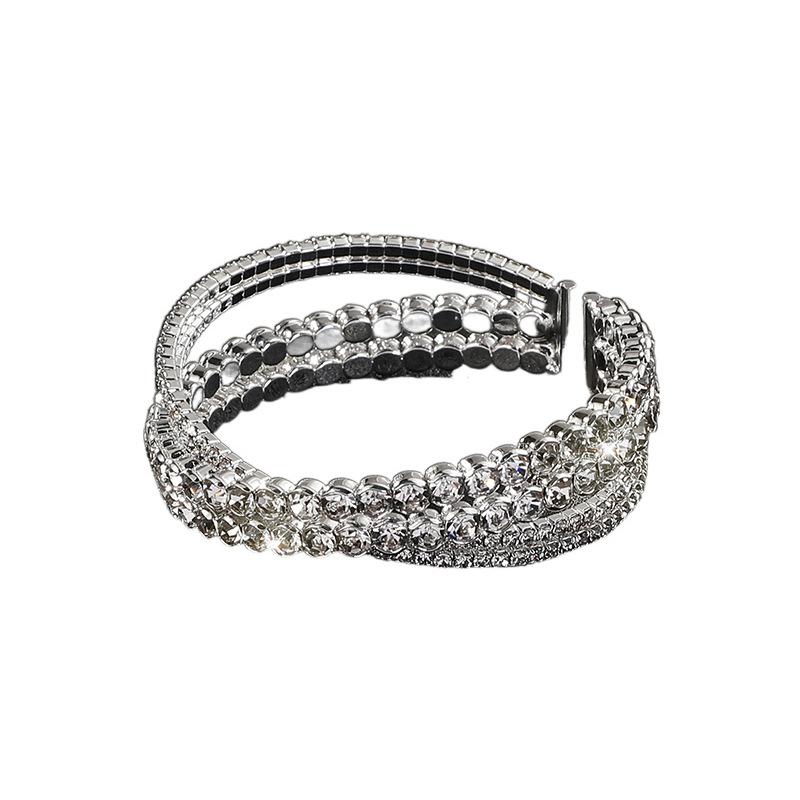 A Hair Generation Claw Chain Open Elastic Bracelet, Four Rows of Cross Full Diamond Steel Wire Bracelet