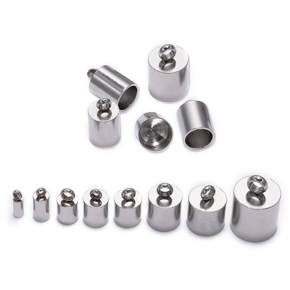10pcs/lot Stainless Steel End Tip Cap Fit 2-10mm Tassel Leather Cord End Crimp Caps For DIY Jewelry Making Bracelet Accessories