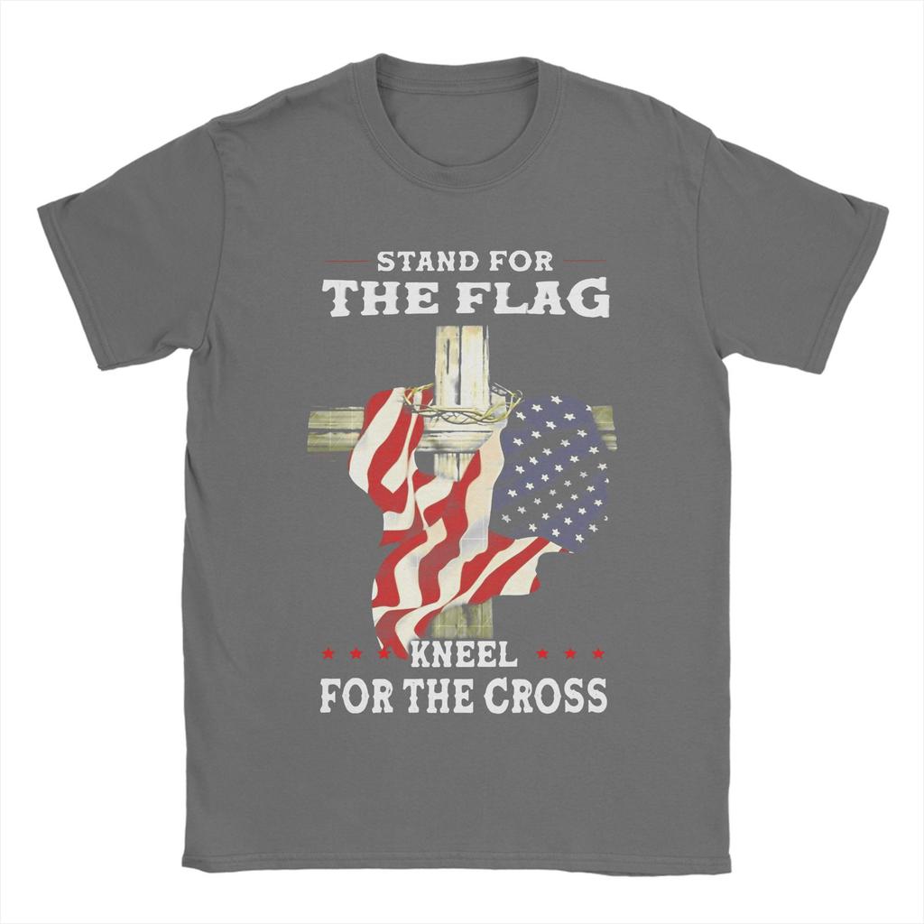 Stand For The Flag I Kneel For The Cross Cotton T Shirt Man Summer  Aesthetic T Shirts O-Neck Fashion Tees Plus Size Tops