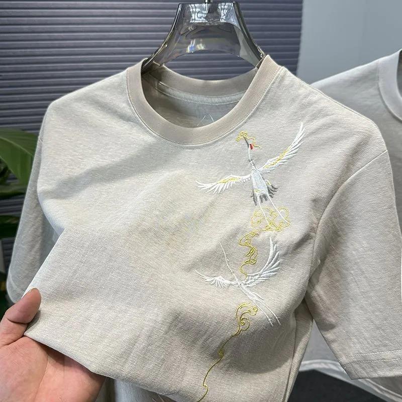Men's Ne Embroidery Short Sleeve T-Shirt Casual Crew Neck Chinese Style Top