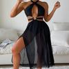 2025 European & American One-Piece Swimsuit with Sexy Slit Beach Dress Cover-Up