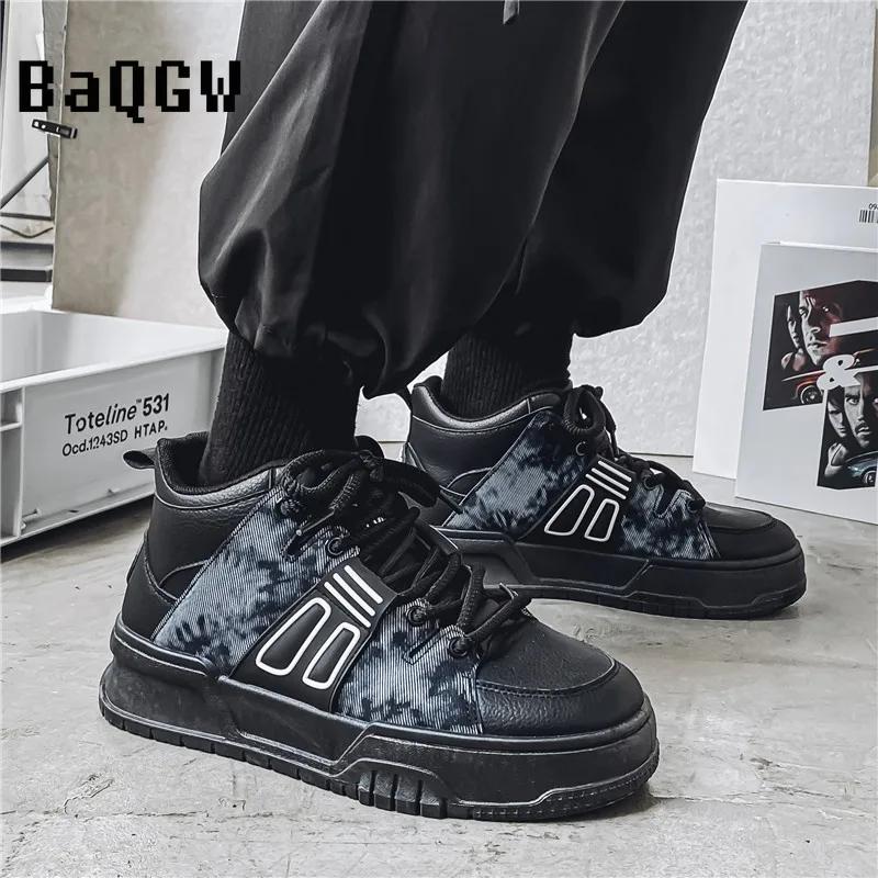 Autum Fashion Color Block Skateboard Sneakers High Platform Men's Skateboarding Shoes Non-slip Streetwear Casual Sports Shoes