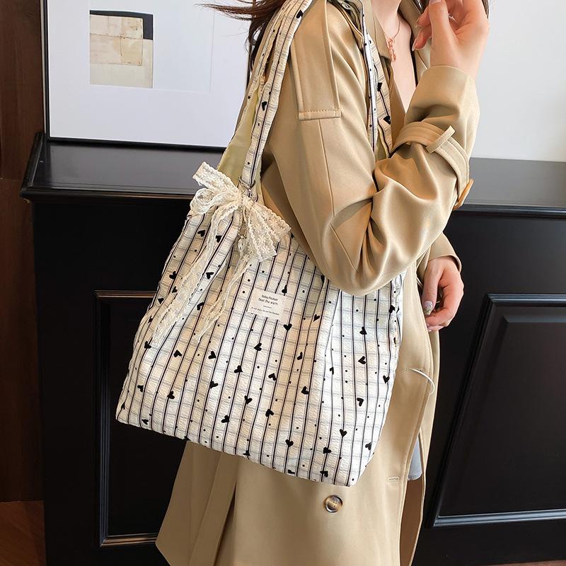 2025 New Autumn Plaid Canvas Tote - Casual High-Value Commuting Shoulder Bag