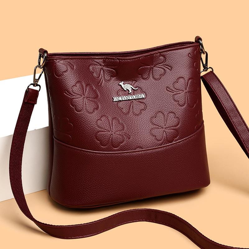 Women's Fashion Soft Leather Bucket Bag Large Capacity Shoulder Crossbody Bag For Middle-Aged Ladies