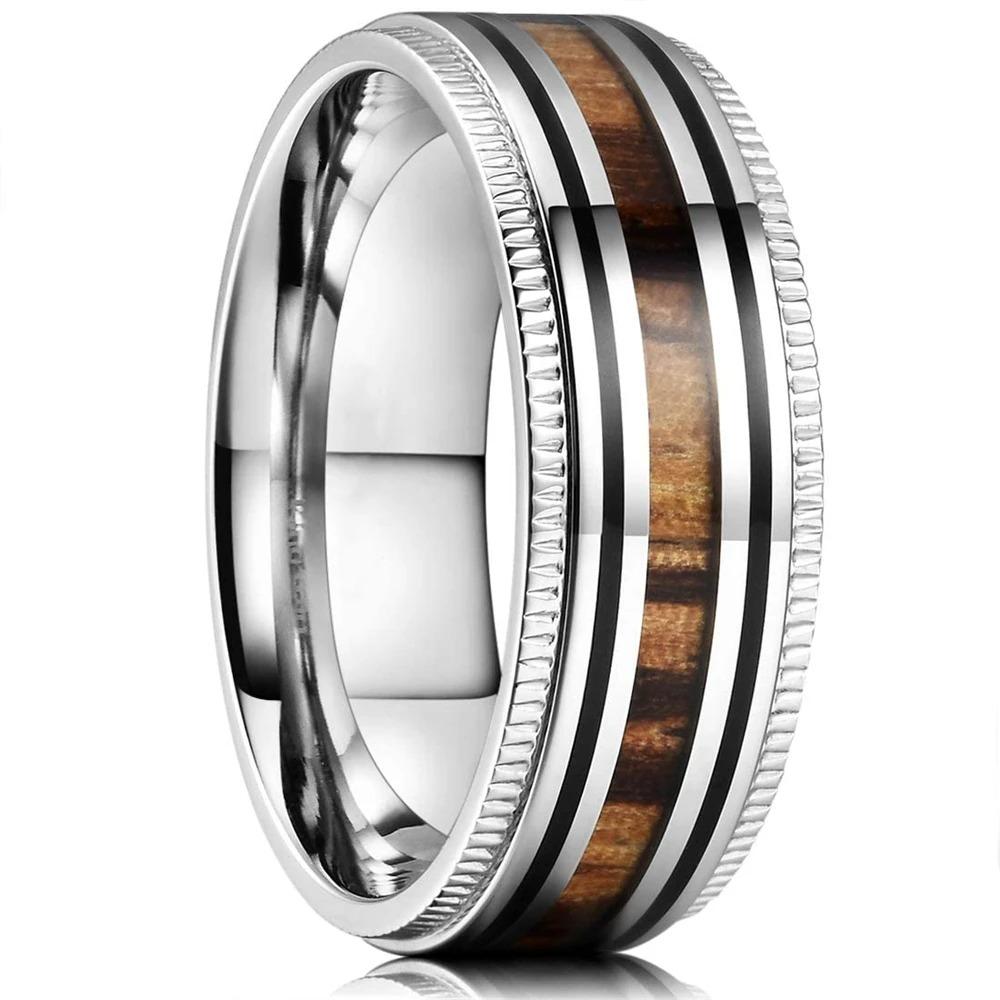8mm Rose Gold Color Stainless Steel Guitar string Rings for Men Inlay Colorful Abalone Rings Wedding Band Jewelry Gifts