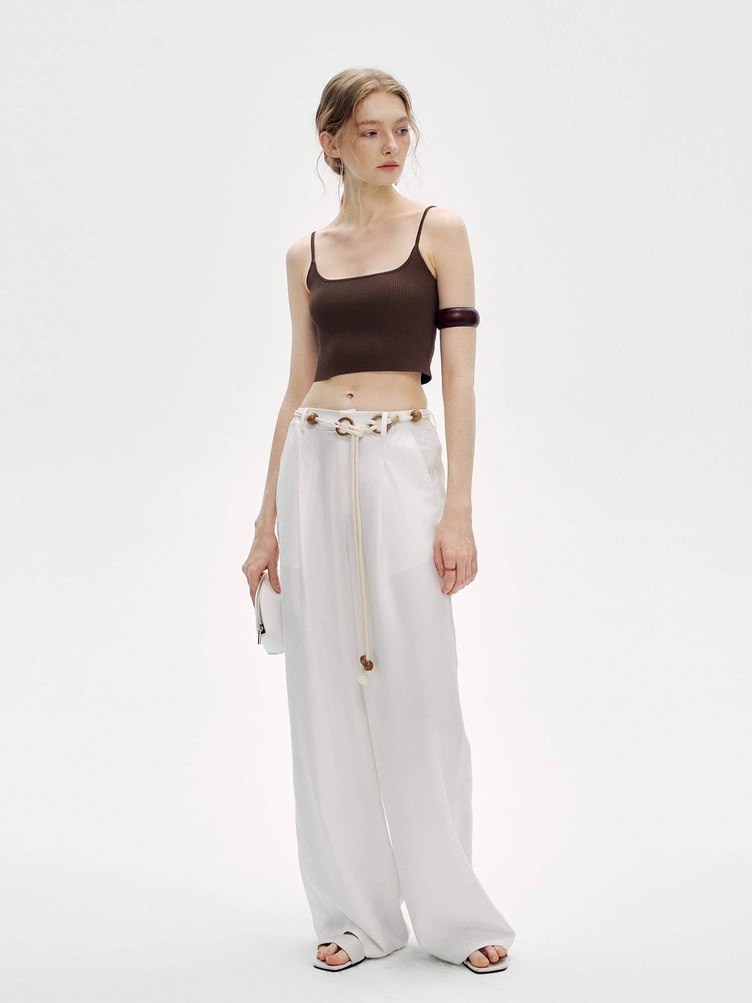 Chic Old Money Style Tencel-Linen White Wide-Leg High-Waisted Pants Medium