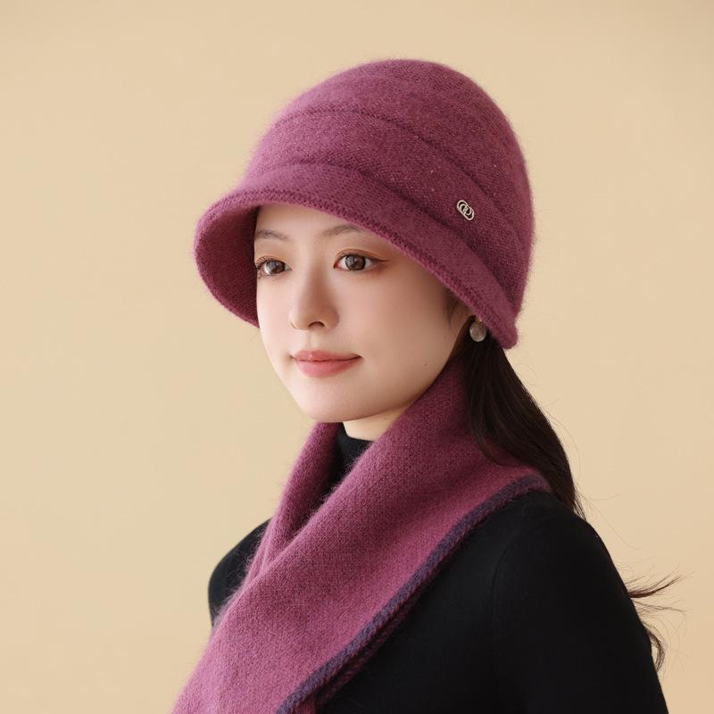 Women Winter The Elderly Hat Warm Ear Protector Piled Thickened Bucket Hat Cold Knitted Wool Basin Hat